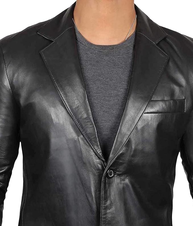 Genuine Black Lamb Skin Leather Blazzer Jacket For Men.