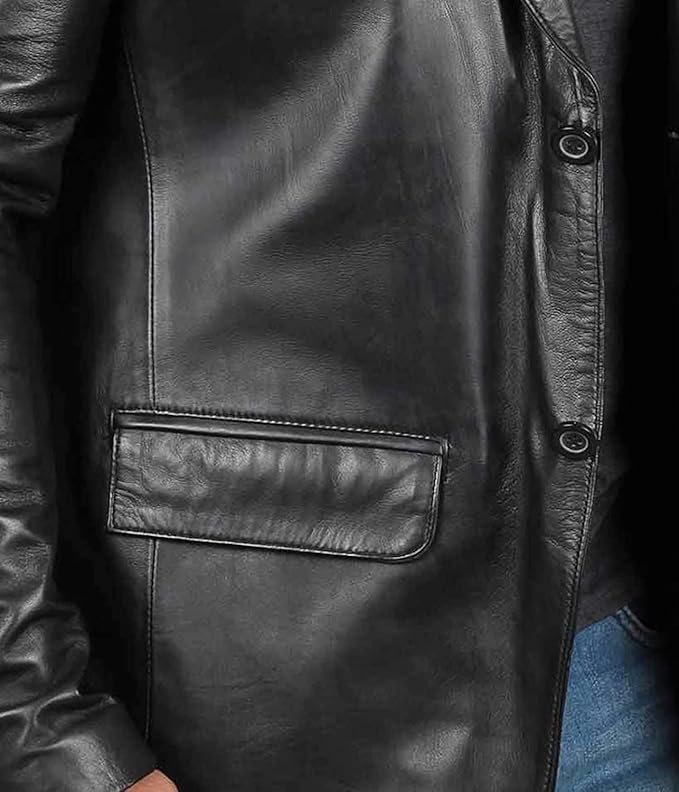 Genuine Black Lamb Skin Leather Blazzer Jacket For Men.