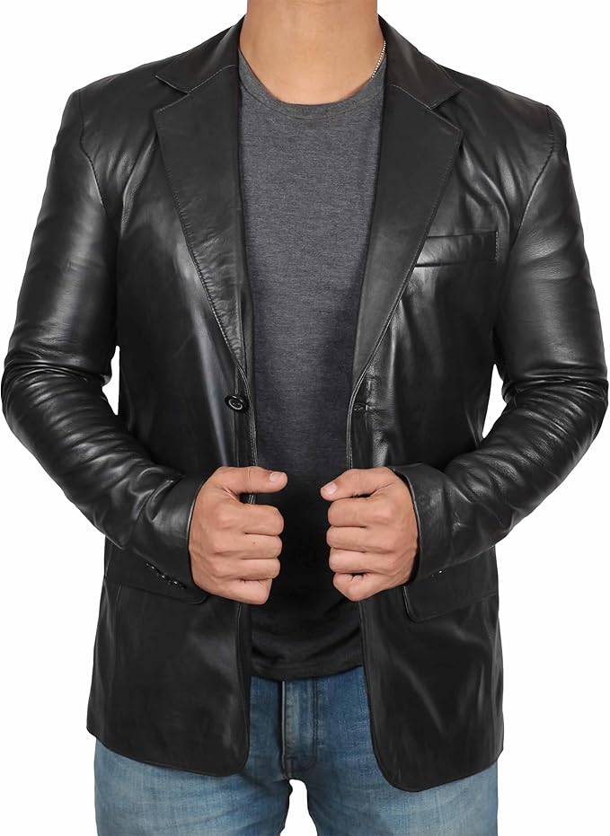 Genuine Black Lamb Skin Leather Blazzer Jacket For Men.