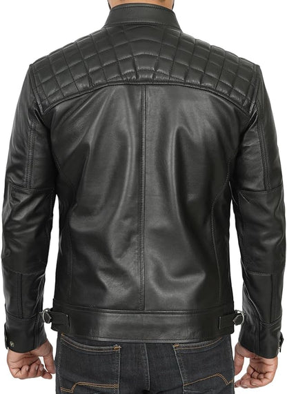 Genuine Black Lamb Skin Leather Disc Jacket For Men.