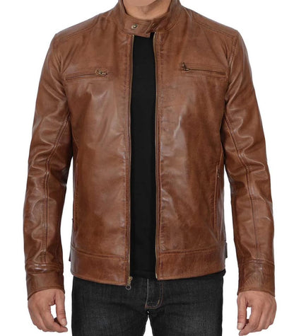 Genuine Tan Lamb Skin Leather Jacket For Men.