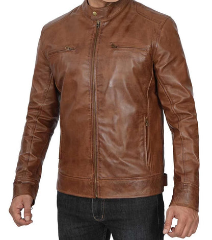 Genuine Tan Lamb Skin Leather Jacket For Men.