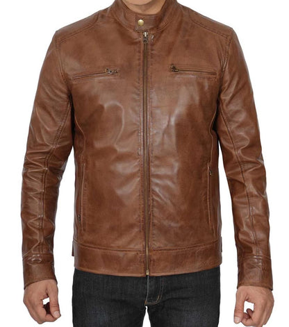 Genuine Tan Lamb Skin Leather Jacket For Men.