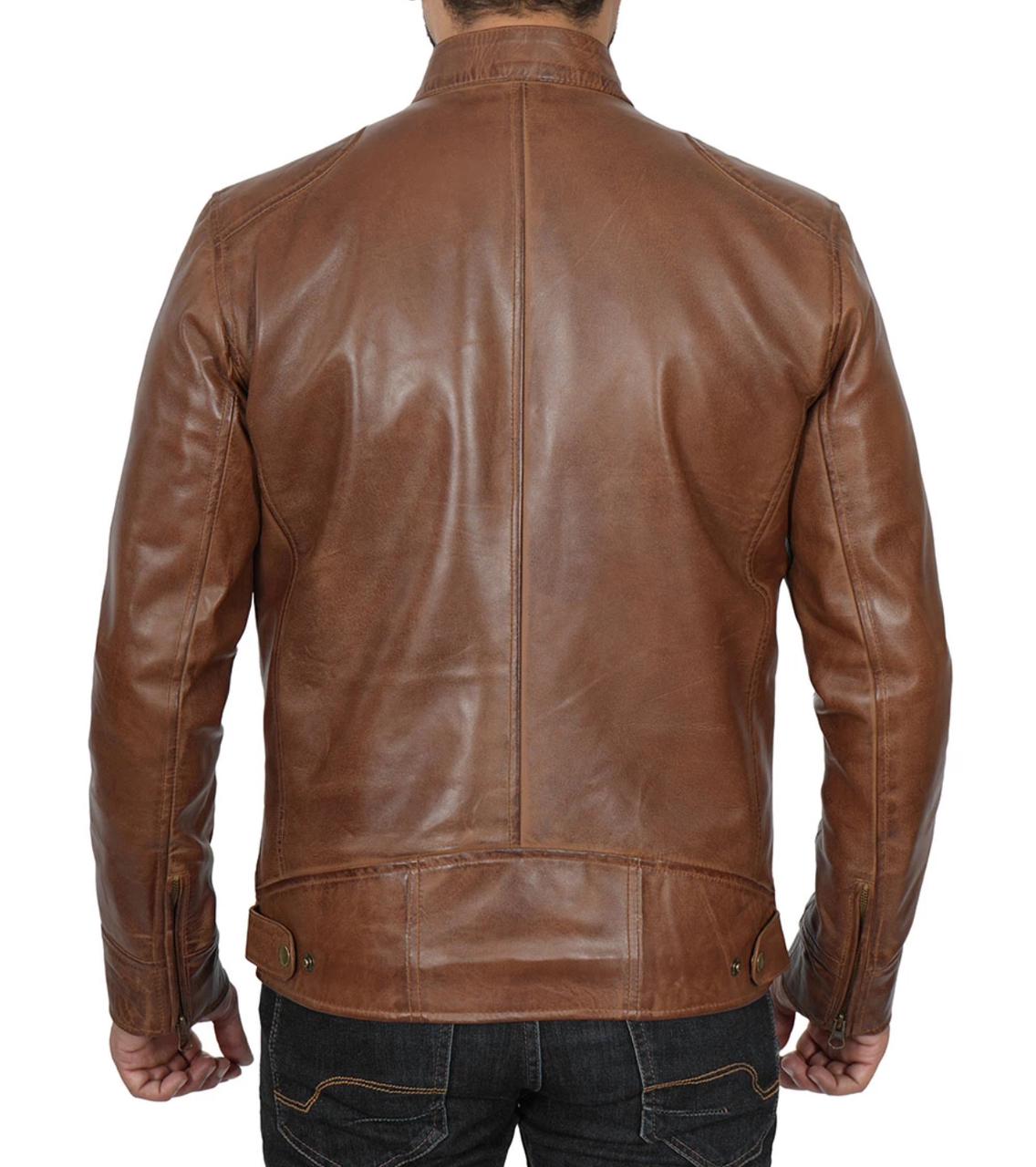 Genuine Tan Lamb Skin Leather Jacket For Men.