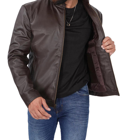 Genuine Brown Lamb Skin Leather Jacket For Men.