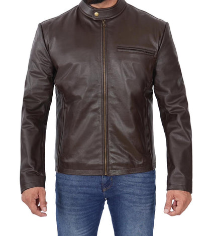 Genuine Brown Lamb Skin Leather Jacket For Men.