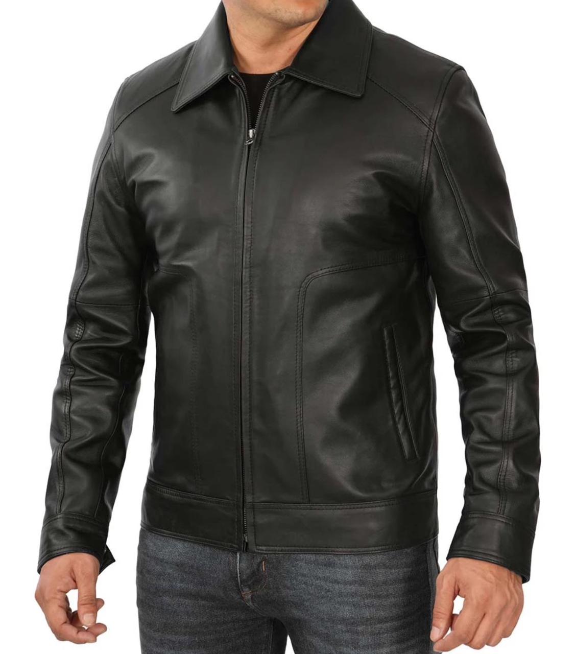 Genuine Black Lamb Skin Leather Jacket For Men.