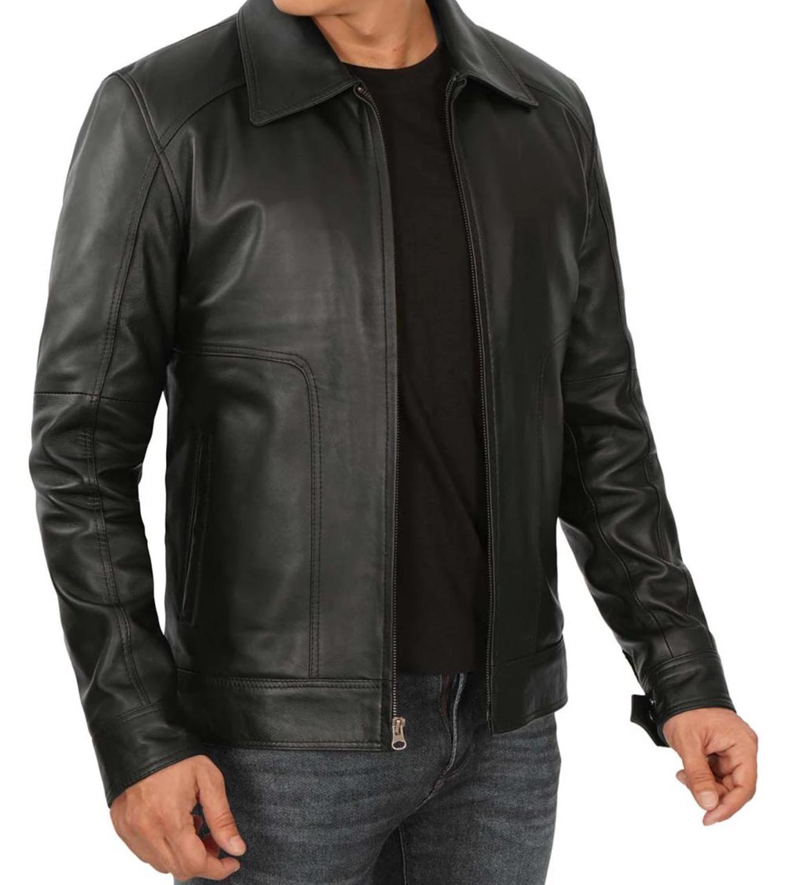 Genuine Black Lamb Skin Leather Jacket For Men.